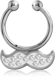 SURGICAL STEEL GRADE 316L PREMIUM CRYSTALINE JEWELED FAKE SEPTUM RING - MUSTACH