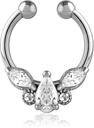 SURGICAL STEEL GRADE 316L JEWELED FAKE SEPTUM RING