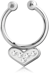 SURGICAL STEEL GRADE 316L HIGH END CRYSTALINE JEWELED FAKE SEPTUM RING - HEART