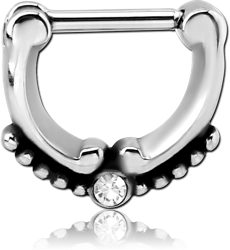 SURGICAL STEEL GRADE 316L ROUND JEWELED HINGED SEPTUM CLICKER