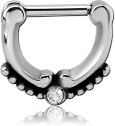 SURGICAL STEEL GRADE 316L ROUND JEWELED HINGED SEPTUM CLICKER