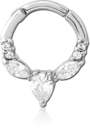 SURGICAL STEEL GRADE 316L JEWELED HINGED SEPTUM CLICKER RING