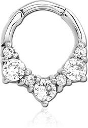 SURGICAL STEEL GRADE 316L JEWELED HINGED SEPTUM CLICKER RING