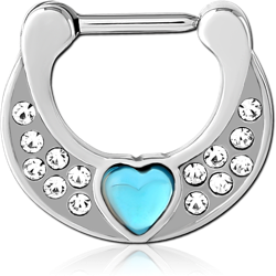 SURGICAL STEEL GRADE 316L JEWELED HINGED SEPTUM CLICKER RING