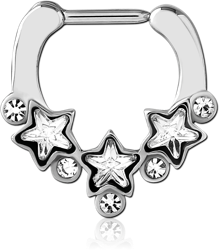 SURGICAL STEEL GRADE 316L JEWELED HINGED SEPTUM CLICKER RING