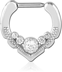 SURGICAL STEEL GRADE 316L JEWELED HINGED SEPTUM CLICKER RING