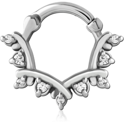 SURGICAL STEEL GRADE 316L JEWELED HINGED SEPTUM CLICKER RING