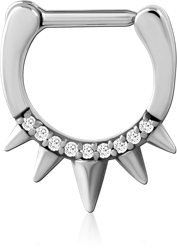 SURGICAL STEEL GRADE 316L JEWELED HINGED SEPTUM CLICKER RING