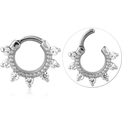 SURGICAL STEEL GRADE 316L PRONG SET JEWELED HINGED SEPTUM CLICKER RING