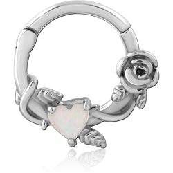 SURGICAL STEEL GRADE 316L SYNTHETIC OPAL HINGED SEPTUM CLICKER RING