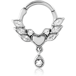 SURGICAL STEEL GRADE 316L JEWELED HINGED SEPTUM CLICKER RING