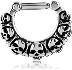 SURGICAL STEEL GRADE 316L HINGED SEPTUM CLICKER RING-SKULL