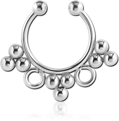 SURGICAL STEEL GRADE 316L FAKE SEPTUM RING - 9 BALLS AND 2 RINGS