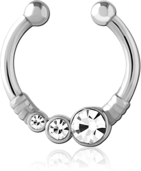 STERILE SURGICAL STEEL GRADE 316L JEWELED FAKE SEPTUM RING