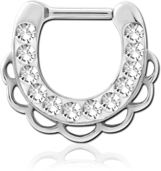 STERILE SURGICAL STEEL GRADE 316L ROUND CRYSTALINE JEWELED HINGED SEPTUM CLICKER