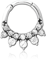 STERILE SURGICAL STEEL GRADE 316L JEWELED HINGED SEPTUM CLICKER RING