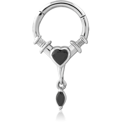 316L SURGICAL STEEL GRADE 316L HINGED SEPTUM CLICKER BLACK HEART WITH MARQUISE DANGLE