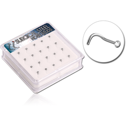 BOX OF 20 SURGICAL STEEL GRADE 316L FLAT JEWELED CURVED NOSE STUDS
