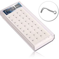 BOX OF 40 SURGICAL STEEL GRADE 316L FLAT JEWELED CURVED NOSE STUDS