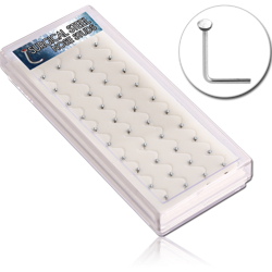 BOX OF 40 SURGICAL STEEL GRADE 316L FLAT JEWELED 90 DEGREE NOSE STUDS