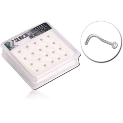 BOX OF SURGICAL STEEL GRADE 316L JEWELED CURVED NOSE STUDS