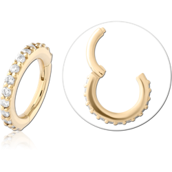 14 KARAT GOLD YELLOW SEAMLESS HINGED CLICKER WITH CZ CRYSTALS