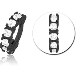 BLACK PVD COATED SURGICAL STEEL GRADE 316L PRONG SET CRYSTAL JEWELED HINGED SEGMENT CLICKER