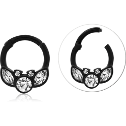 BLACK PVD COATED SURGICAL STEEL GRADE 316L JEWELED HINGED SEGMENT RING