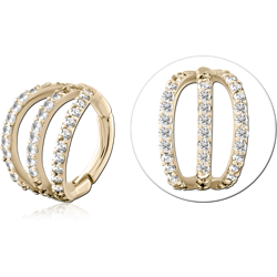 GOLD PVD 18K COATED SURGICAL STEEL GRADE 316L JEWELED MULTI PURPOSE CLICKER - THRE EJEWELED LINES
