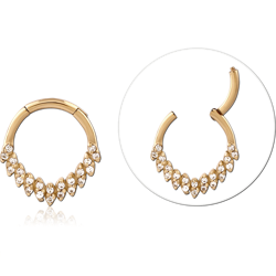 GOLD PVD 18K COATED SURGICAL STEEL GRADE 316L JEWELED HINGED SEGMENT RING