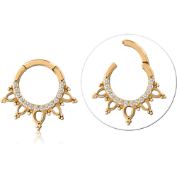 GOLD PVD 18K COATED SURGICAL STEEL GRADE 316L JEWELED HINGED SEGMENT RING