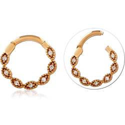 GOLD PVD 18K COATED SURGICAL STEEL GRADE 316L JEWELED HINGED SEGMENT RING