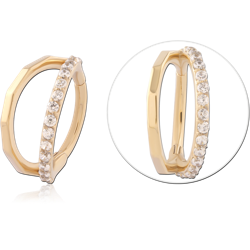 GOLD PVD 18K COATED SURGICAL STEEL GRADE 316L HINGE SEGMENT RING GEOMETRIC SIDE GEMS