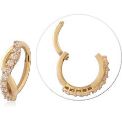 GOLD PVD 18K COATED SURGICAL STEEL GRADE 316L MULTI PURPOSE CLICKER TWISTED PAVE GEMS