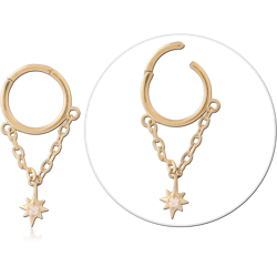 GOLD PVD 18K COATED SURGICAL STEEL GRADE 316L HINGE SEGMENT RING WITH STAR CHARM