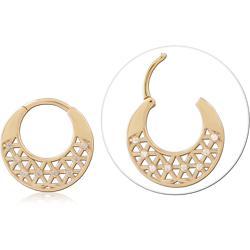 GOLD PVD 18K COATED SURGICAL STEEL GRADE 316L HINGE SEGMENT RING GEOMETRIC CUTOUT GEMS