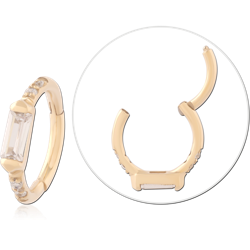 GOLD PVD 18K COATED SURGICAL STEEL GRADE 316L HINGED SEGMENT RING BAGUETTE AND CLEAR GEMS