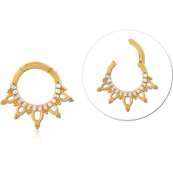 GOLD PVD COATED SURGICAL STEEL GRADE 316L JEWELED HINGED SEGMENT RING