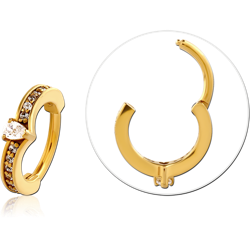 GOLD PVD COATED SURGICAL STEEL GRADE 316L JEWELED HINGED SEGMENT RING