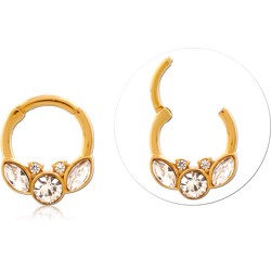 GOLD PVD COATED SURGICAL STEEL GRADE 316L JEWELED HINGED SEGMENT RING