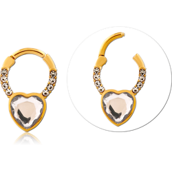 GOLD PVD COATED SURGICAL STEEL GRADE 316L JEWELED HINGED SEGMENT RING