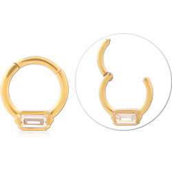 GOLD PVD COATED SURGICAL STEEL GRADE 316L HINGED SEGMENT RING BAGUETTE BAR GEM