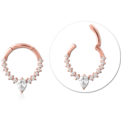 ROSE GOLD PVD COATED SURGICAL STEEL GRADE 316L ROUND JEWELED HINGED SEGMENT RING