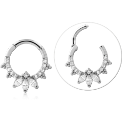 STERLING 925 SILVER HINGE SEGMENT RING MARQUISE GEM FLORAL AND BEADED ACCENTS