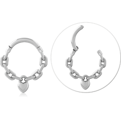 SURGICAL STEEL GRADE 316L HINGE SEGMENT RING CHAIN LINKS WITH HEART CHARM