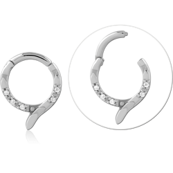 316L SURGICAL STEEL GRADE 316L HINGE SEGMENT RING WITH HOOKED TIP AND CLEAR GEMS