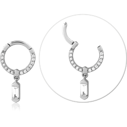 316L SURGICAL STEEL GRADE 316L HINGE SEGMENT RING PAVE GEMS WITH BAGUETTE BAR DANGLE
