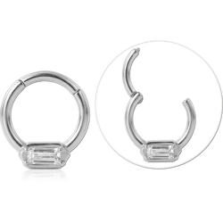 316L SURGICAL STEEL GRADE 316L HINGE SEGMENT RING BAGUETTE CLEAR GEM