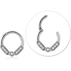 316L SURGICAL STEEL GRADE 316L HINGE SEGMENT RING CHEVRON MULTI GEM FRONT DESIGN