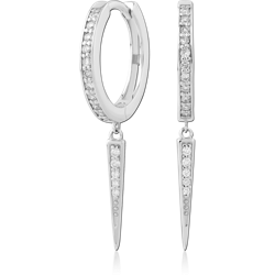 14 KARAT GOLD WHITE HINGE SEGMENT RING PAVE GEMS WITH SPIKE CHARM